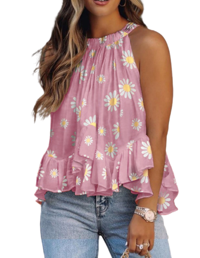 SHOPIQAT Tie Back Halter Neck Ruffle Hem Top - Premium from shopiqat - Just $4.900! Shop now at shopiqat